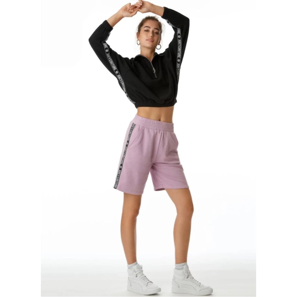 JUICY COUTURE Logo Tape Crop Half Zip Raglan Sweatshirt in Black / White XL - Picture 4 of 8